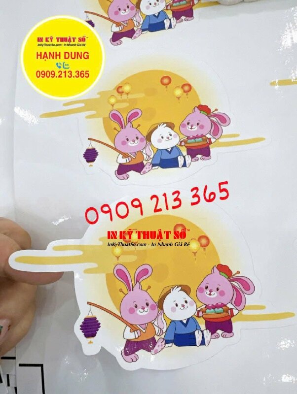 In Sticker chủ đề Trung thu, sticker Thỏ ngọc rước trăng rằm, tem sticker Decal sữa, bế theo viền - INKTS1995