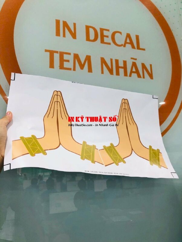 In sticker Namaste Decal sữa mực dầu, cán màng mờ, bế theo viền, báo giá theo m2 đặt in - INKTS2007