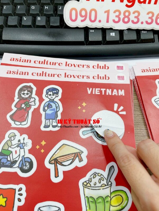 In sticker set chủ đề đặc trưng văn hóa, ẩm thực, con người Korea - Việt Nam, sticker Decal sữa có bế Demi từng hình dán - INKTS1911