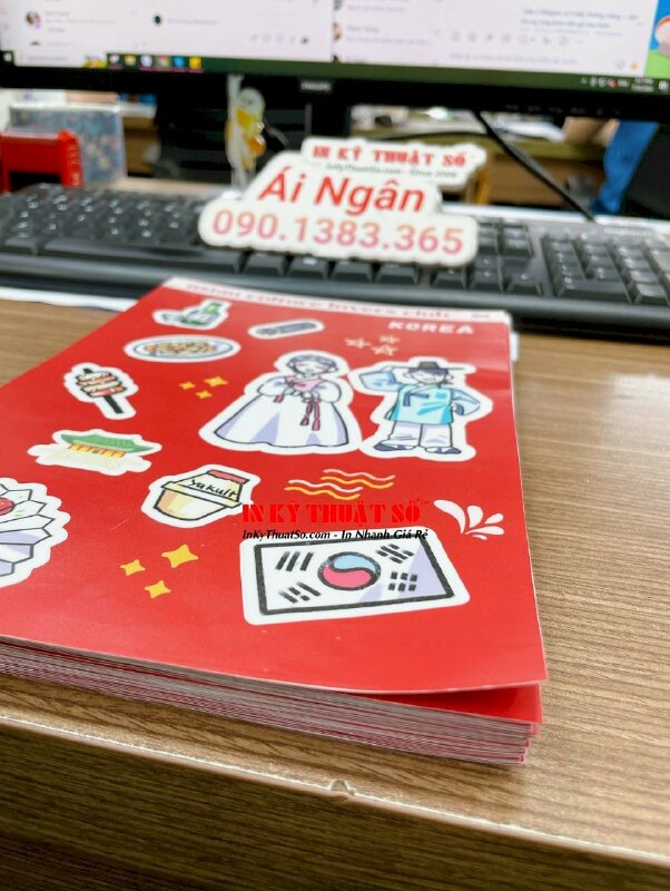 In sticker set chủ đề đặc trưng văn hóa, ẩm thực, con người Korea - Việt Nam, sticker Decal sữa có bế Demi từng hình dán - INKTS1911