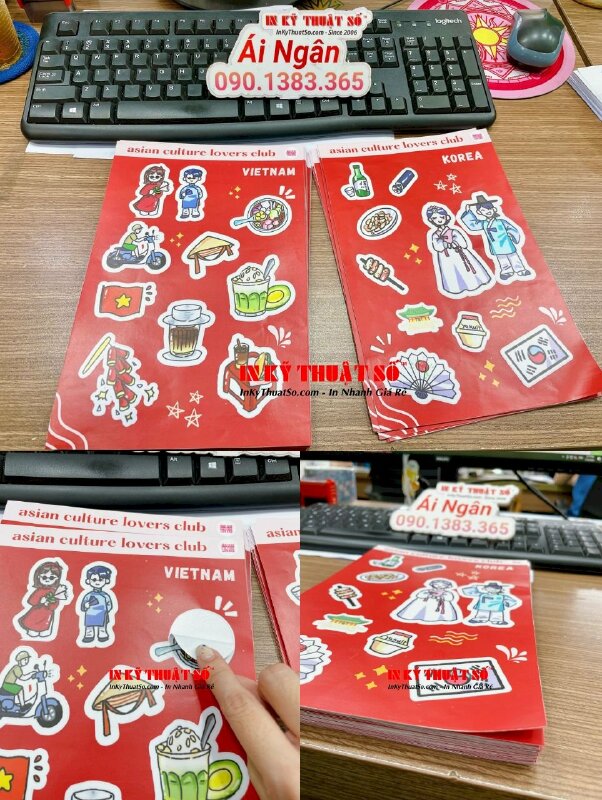 In sticker set chủ đề đặc trưng văn hóa, ẩm thực, con người Korea - Việt Nam, sticker Decal sữa có bế Demi từng hình dán - INKTS1911