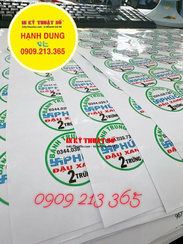 In tem nhân bánh Trung thu vị đậu xanh, nhãn bánh Trung thu hình tròn Decal sữa, có bế - INKTS1887