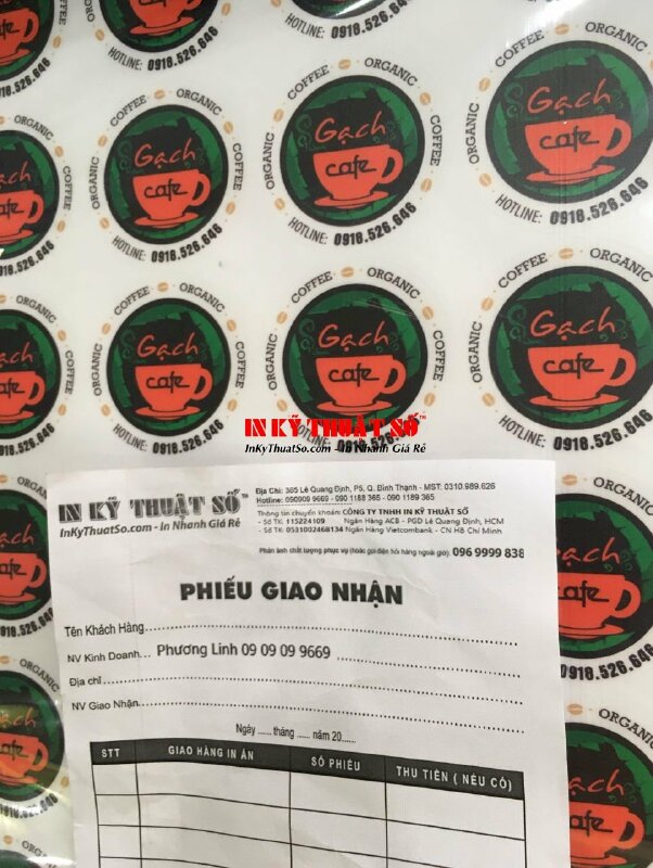 In tem nhãn dán ly cốc cafe cho quán cà phê, in tem tròn Decal trong mực nước, bế tròn - INKTS2008