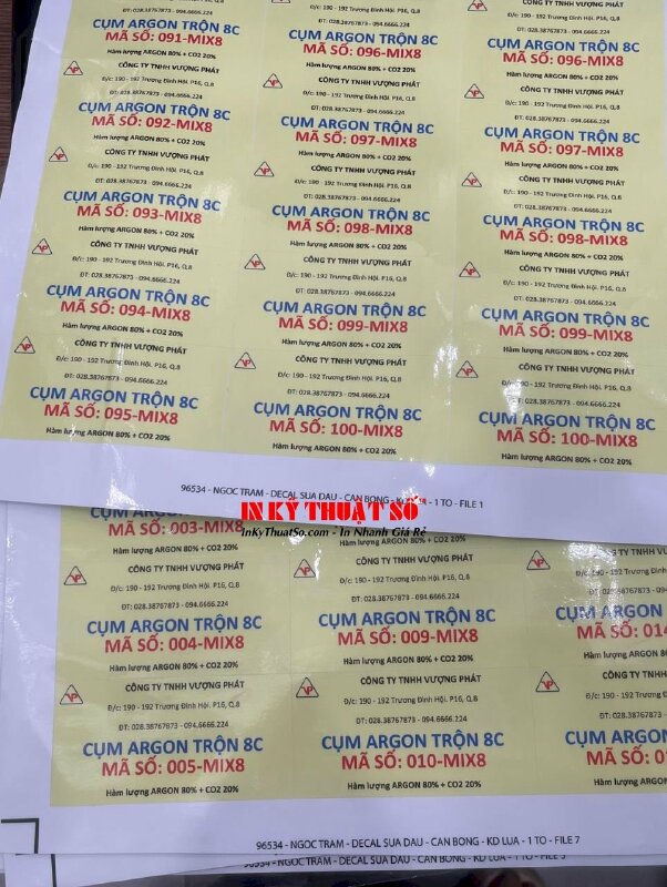 In tem nhãn giá rẻ Decal sữa dán lên chai khí, bình khí Oxygen thiết bị dùng trong công nghiệp & y tế - INKTS1906