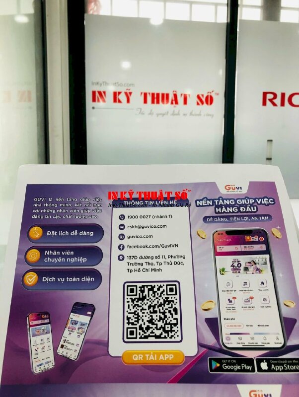 In tờ gấp giới thiệu App dịch vụ Giúp việc nhà theo giờ, in phun trên giấy Couche 300gsm, cấn 2 đường - INKTS1991