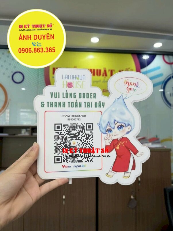 Mô hình Standee Format Chibi Mascot linh vật nhãn hàng nước uống tinh khiết kèm mã QR Code thanh toán - INKTS1372