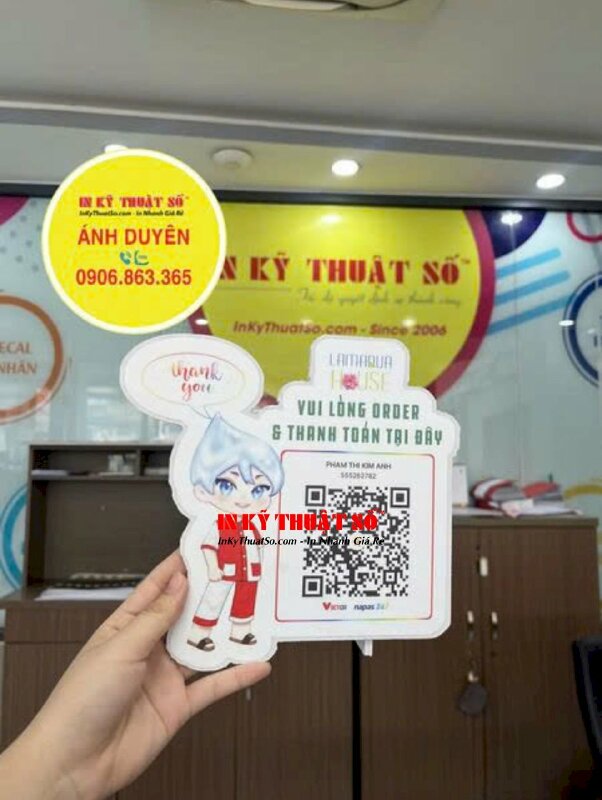 Mô hình Standee Format Chibi Mascot linh vật nhãn hàng nước uống tinh khiết kèm mã QR Code thanh toán - INKTS1372