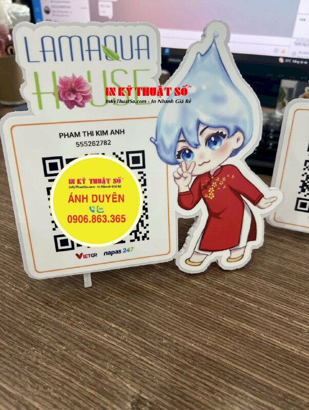 Mô hình Standee Format Chibi Mascot linh vật nhãn hàng nước uống tinh khiết kèm mã QR Code thanh toán - INKTS1372