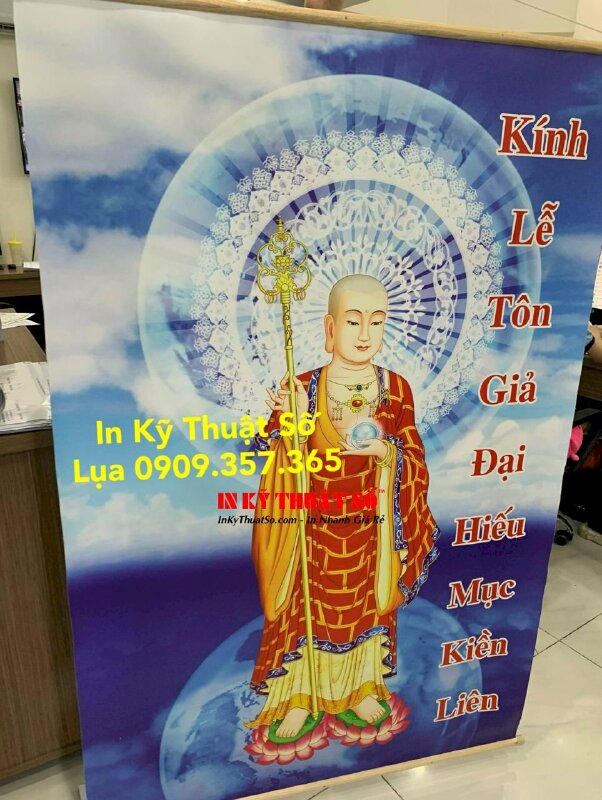 Tranh Phật giáo Kính Lễ Tôn Giả Đại Hiếu Mục Kiền Liên, in tranh Canvas nẹp gỗ có hàng trong ngày - INKTS1905