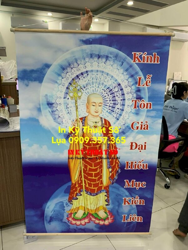 Tranh Phật giáo Kính Lễ Tôn Giả Đại Hiếu Mục Kiền Liên, in tranh Canvas nẹp gỗ có hàng trong ngày - INKTS1905