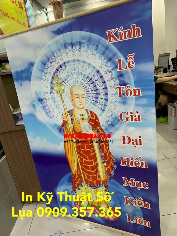 Tranh Phật giáo Kính Lễ Tôn Giả Đại Hiếu Mục Kiền Liên, in tranh Canvas nẹp gỗ có hàng trong ngày - INKTS1905