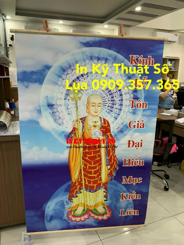 Tranh Phật giáo Kính Lễ Tôn Giả Đại Hiếu Mục Kiền Liên, in tranh Canvas nẹp gỗ có hàng trong ngày - INKTS1905