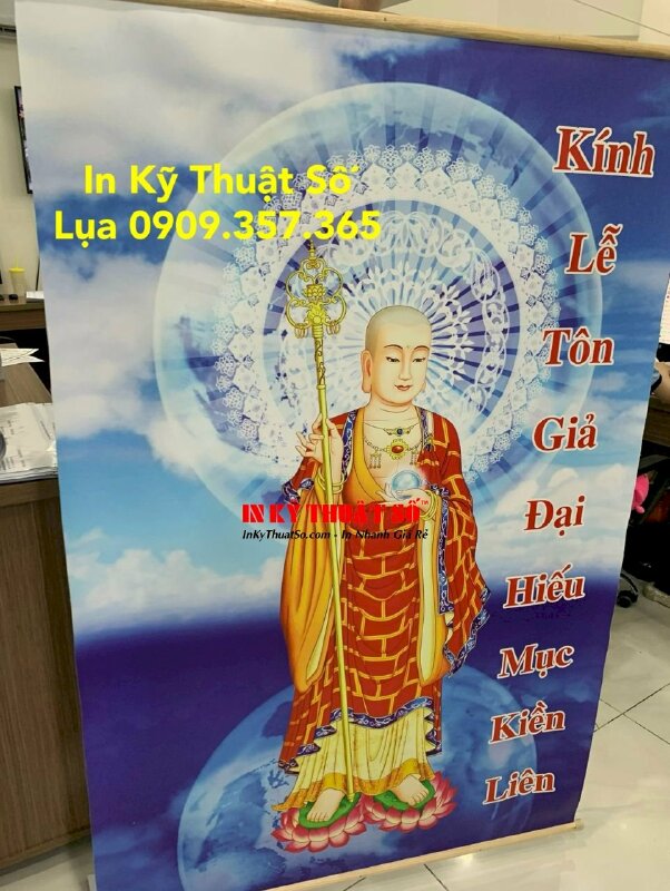 Tranh Phật giáo Kính Lễ Tôn Giả Đại Hiếu Mục Kiền Liên, in tranh Canvas nẹp gỗ có hàng trong ngày - INKTS1905