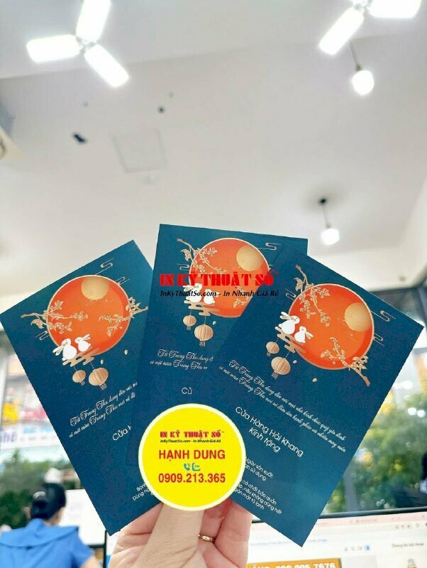 In thiệp trung thu cho khách hàng, in giấy B300gsm kích thước 10x15cm