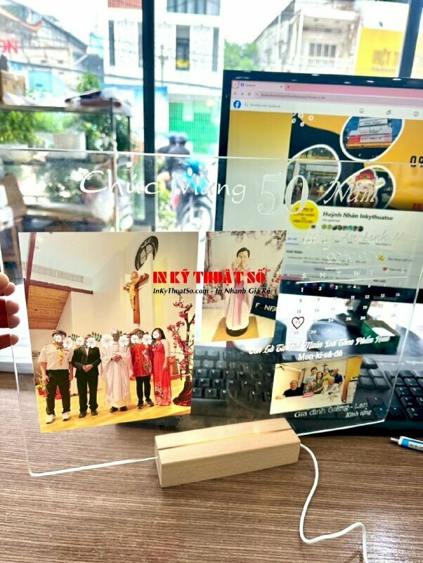 In hình lên pha lê, in UV lên pha lê, khắc laser chữ và số làm quà tặng Công giáo kỷ niệm mừng 50 năm Hồng Ân Linh Mục