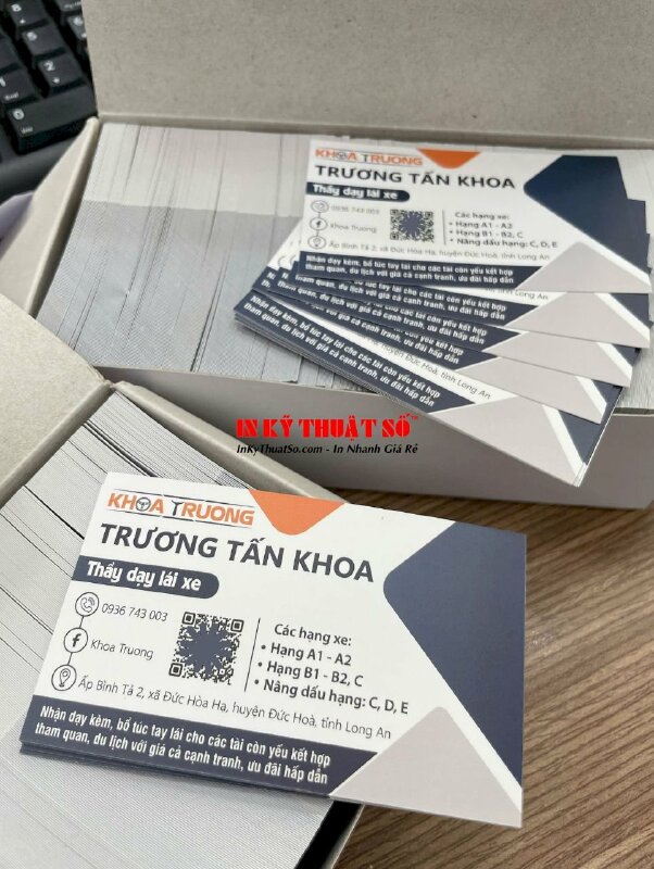 In 10 hộp card visit thầy dạy lái xe hạng A1, A2, B1, B2, C, nâng dấu hạng C, D, E, gửi hàng đi Long An từ TPHCM - INKTS2047