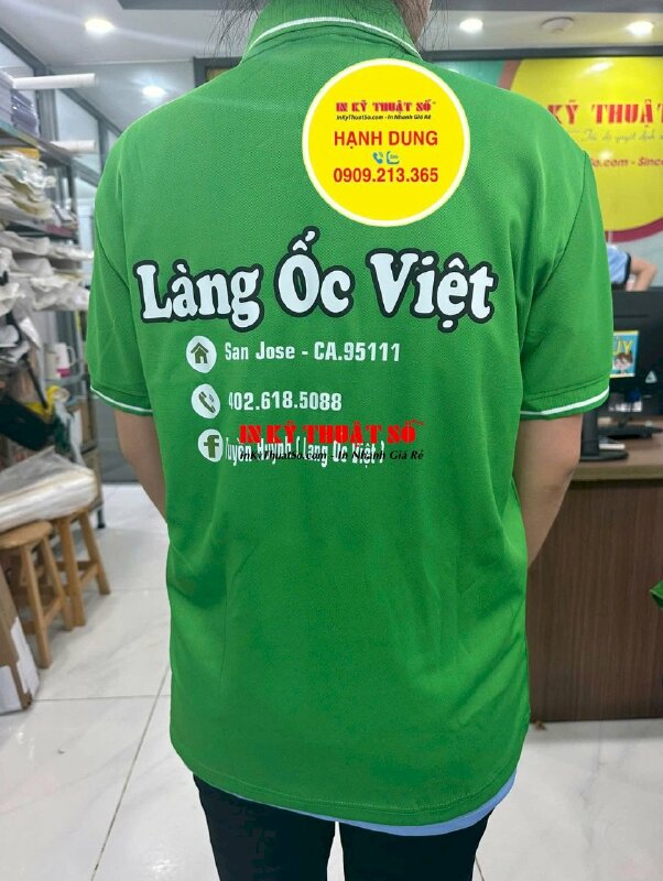 In áo thun đồng phục quán ốc, in Decal ép nhiệt 2 vị trí trước sau lên áo thun khách mang đến - INKTS2086