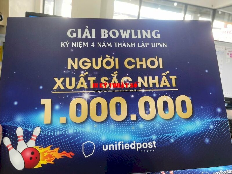 In bảng trao thưởng khổ A3 từ in PP bồi formex cán màng mờ, bảng trao giải Bowling - INKTS2070