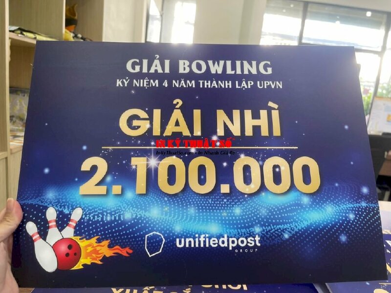 In bảng trao thưởng khổ A3 từ in PP bồi formex cán màng mờ, bảng trao giải Bowling - INKTS2070