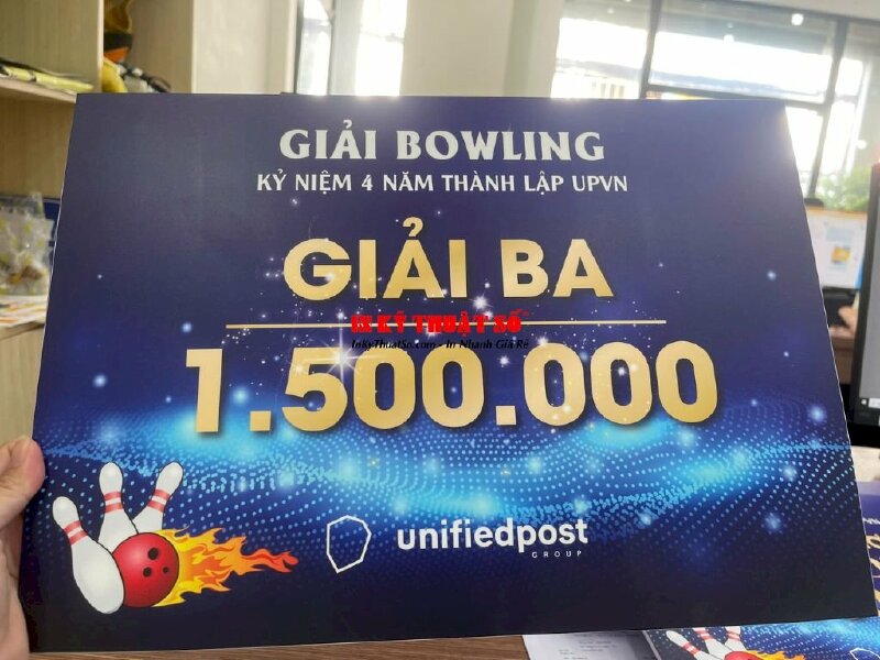 In bảng trao thưởng khổ A3 từ in PP bồi formex cán màng mờ, bảng trao giải Bowling - INKTS2070