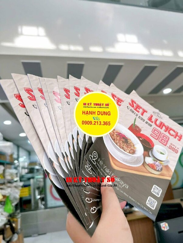 In brochure nhà hàng Nhật Bản giới thiệu món ăn Breakfast, Set Lunch, Set nhậu, in Offset tờ rơi leaflet A4 cấn 1 đường - INKTS2133