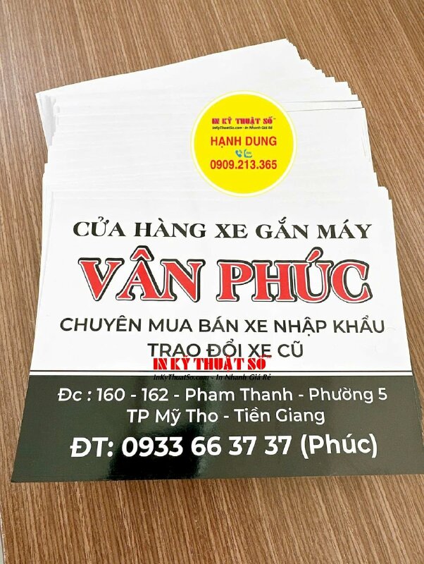 In card thông tin cửa hàng xe gắn máy, in giấy C300gsm in 1 mặt, cán bóng 2 mặt, hàng gửi đi Tiền Giang từ TPHCM - INKTS2115