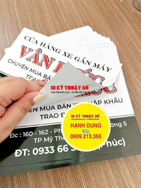 In card thông tin cửa hàng xe gắn máy, in giấy C300gsm in 1 mặt, cán bóng 2 mặt, hàng gửi đi Tiền Giang từ TPHCM - INKTS2115