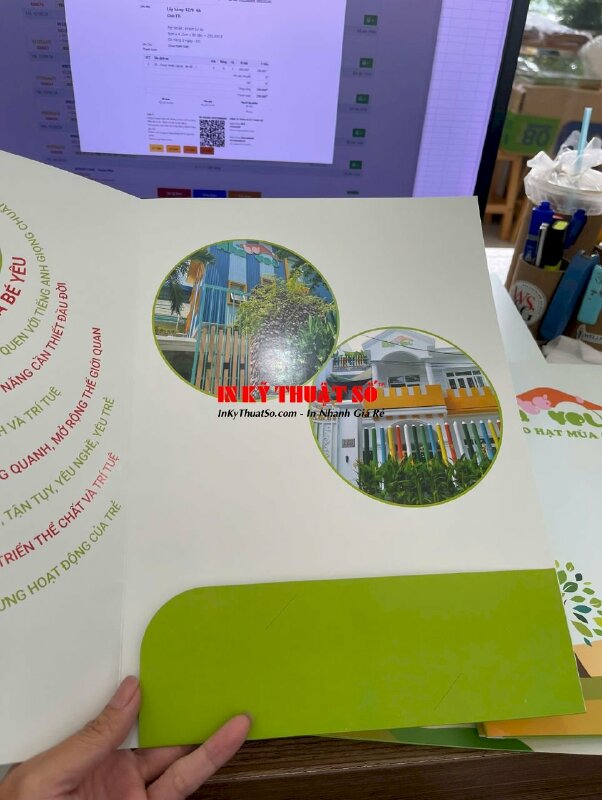 In folder bìa kẹp hồ sơ trường mầm non, Folder đựng giấy tờ A4, có 1 tay gấp - INKTS2154