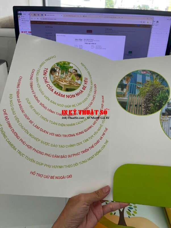 In folder bìa kẹp hồ sơ trường mầm non, Folder đựng giấy tờ A4, có 1 tay gấp - INKTS2154