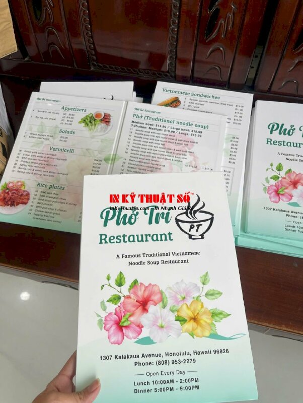 In menu dán gói quán phở, nhà hàng phở Việt, hàng gửi đi Hawaii Mỹ từ TPHCM - INKTS2063