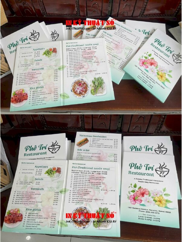 In menu dán gói quán phở, nhà hàng phở Việt, hàng gửi đi Hawaii Mỹ từ TPHCM - INKTS2063