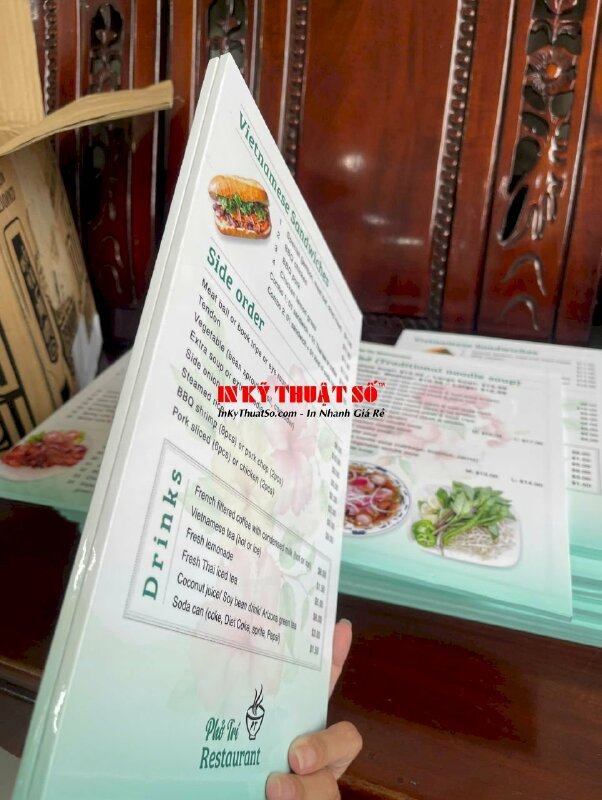 In menu dán gói quán phở, nhà hàng phở Việt, hàng gửi đi Hawaii Mỹ từ TPHCM - INKTS2063