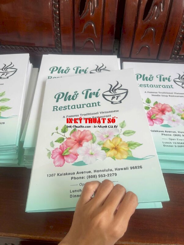 In menu dán gói quán phở, nhà hàng phở Việt, hàng gửi đi Hawaii Mỹ từ TPHCM - INKTS2063