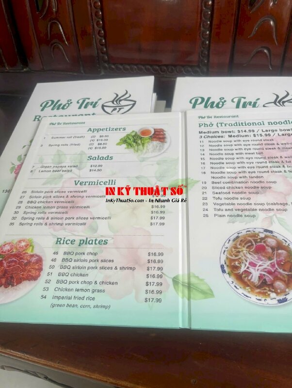 In menu dán gói quán phở, nhà hàng phở Việt, hàng gửi đi Hawaii Mỹ từ TPHCM - INKTS2063