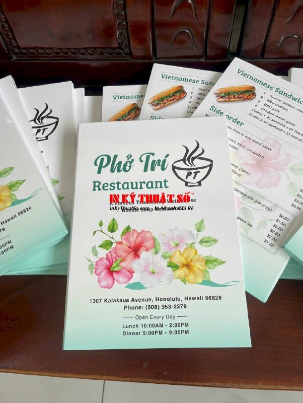 In menu dán gói quán phở, nhà hàng phở Việt, hàng gửi đi Hawaii Mỹ từ TPHCM - INKTS2063