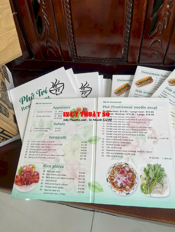 In menu dán gói quán phở, nhà hàng phở Việt, hàng gửi đi Hawaii Mỹ từ TPHCM - INKTS2063