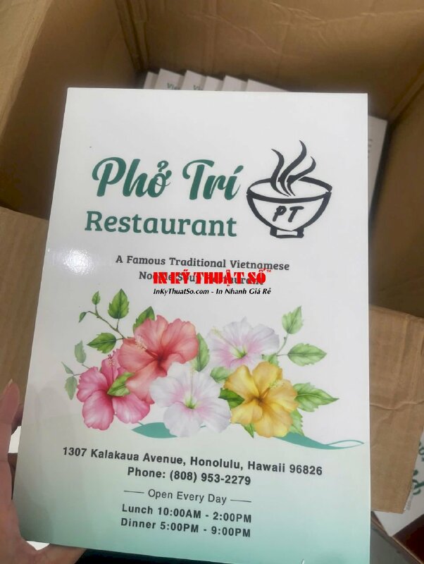 In menu dán gói quán phở, nhà hàng phở Việt, hàng gửi đi Hawaii Mỹ từ TPHCM - INKTS2063