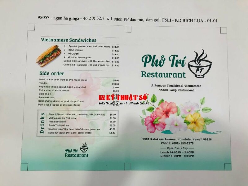 In menu quán phở - In Kỹ Thuật Số Since 2006