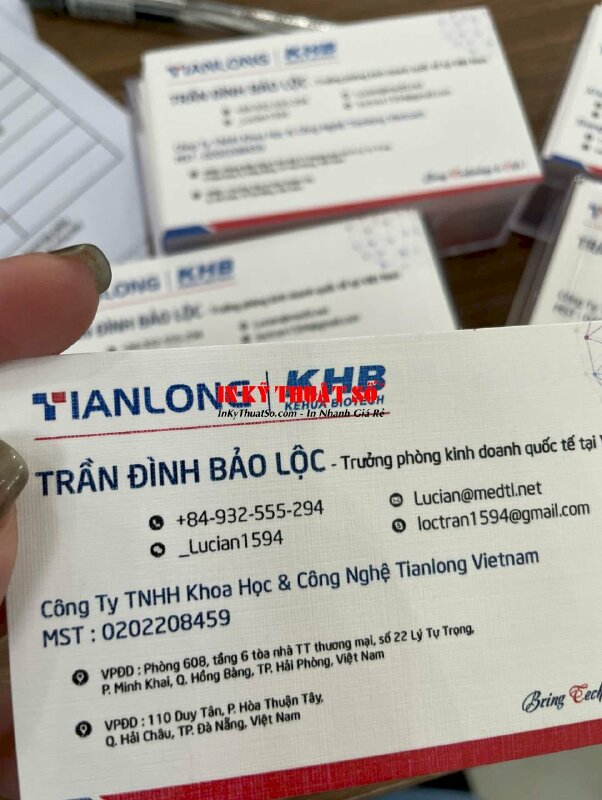 In name card giấy mỹ thuật có vân K02 Trưởng phòng kinh doanh quốc tế tại Việt Nam International Sales Manager - INKTS2064