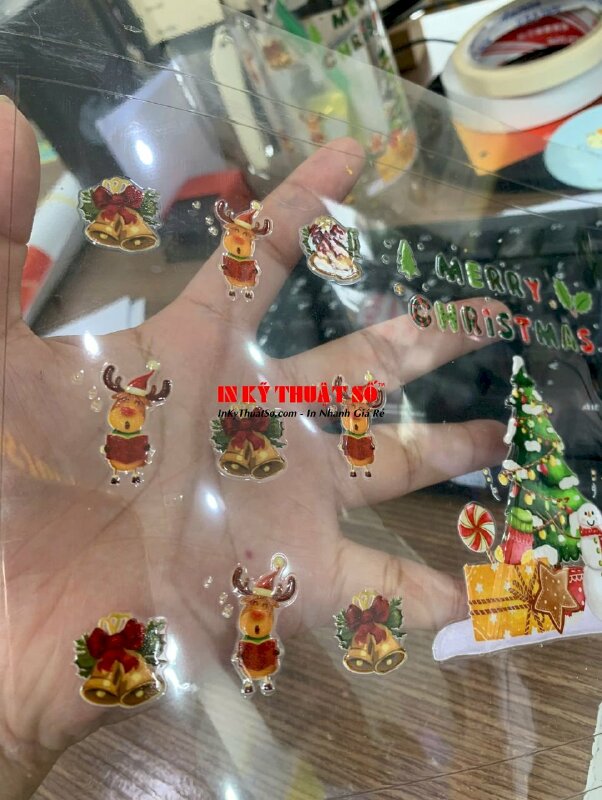 In Sticker UV DTF chủ đề Giáng Sinh, sticker Merry Christmas dán lên ly, hộp thủy tinh - INKTS2161