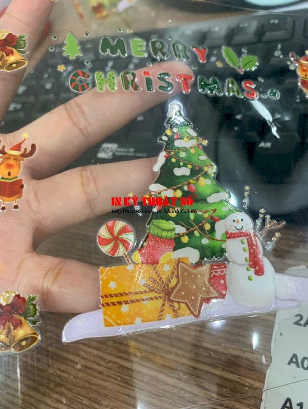 In Sticker UV DTF chủ đề Giáng Sinh, sticker Merry Christmas dán lên ly, hộp thủy tinh - INKTS2161