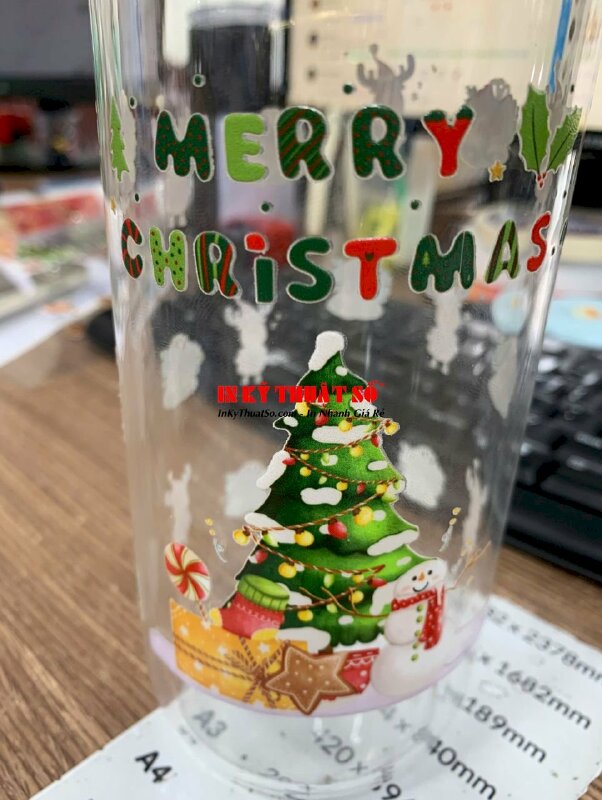 In Sticker UV DTF chủ đề Giáng Sinh, sticker Merry Christmas dán lên ly, hộp thủy tinh - INKTS2161