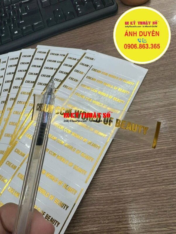 In tem dán hủ kem dưỡng trắng da, tem Decal trong ép kim vàng, có bế - INKTS2105