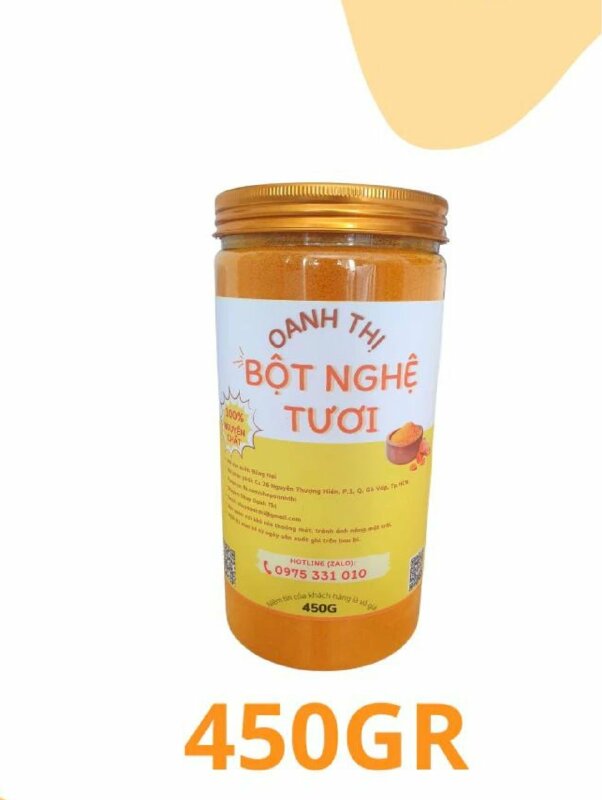 In tem nhãn bột nghệ tươi dán hủ nhựa 450g cho shop bán online, in Decal sữa, hàng gửi về Đồng Nai từ TPHCM - INKTS2158