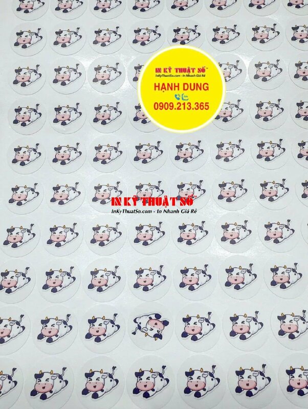 In tem sticker tròn hình dán bò sữa cute, tem tròn đường kính 2.5cm Decal sữa, bế theo viền từng tem - INKTS2081