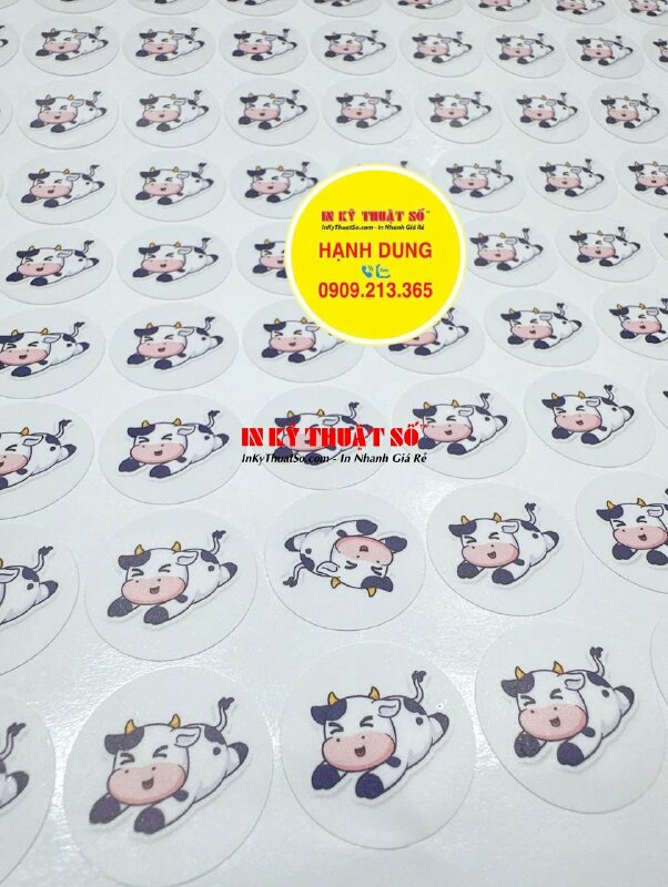 In tem sticker tròn hình dán bò sữa cute, tem tròn đường kính 2.5cm Decal sữa, bế theo viền từng tem - INKTS2081