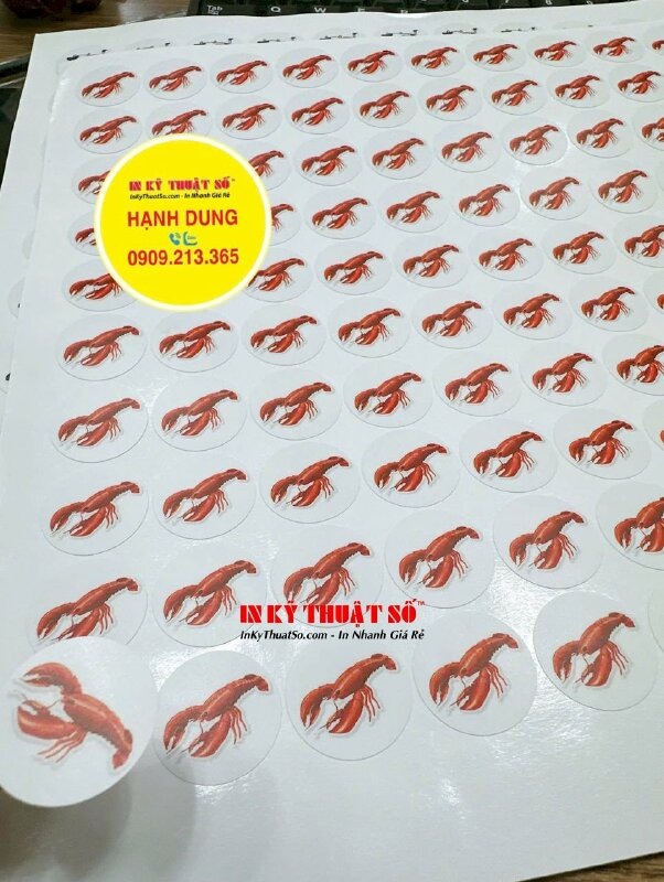 In tem sticker tròn hình dán tôm hùm Lobster, tem tròn đường kính 2.5cm Decal sữa, bế theo viền từng tem - INKTS2095