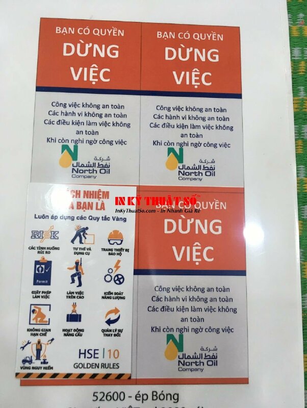 In thẻ cảnh báo nhựa PVC mỏng song ngữ Bạn có quyền dừng việc - You are authorized to Stop - INKTS1880