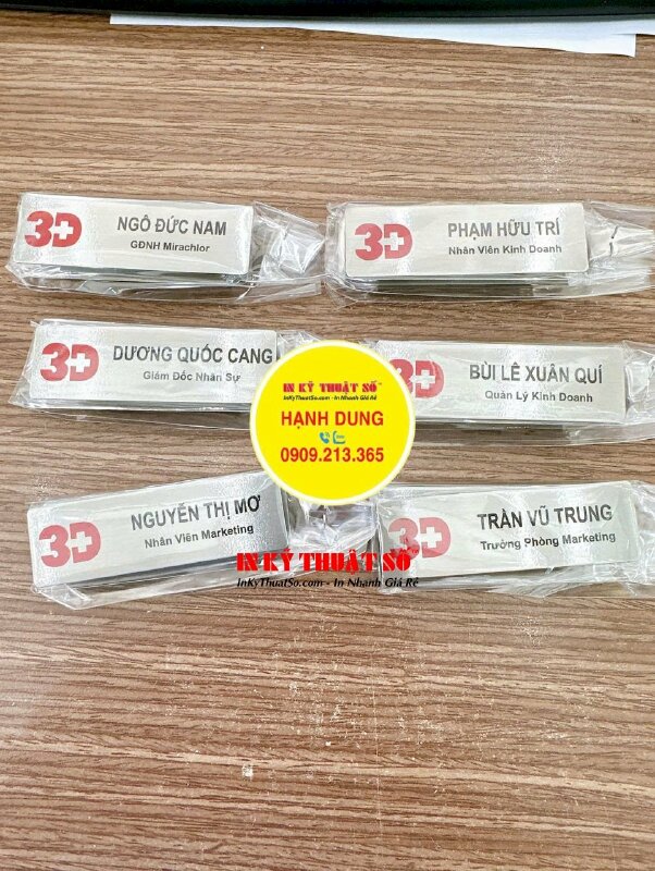 In UV bảng tên Inox nhôm xước cài áo nam châm Nhân Viên Kinh Doanh, Quản Lý Kinh Doanh, Trưởng Phòng Marketing, Nhân viên Marketing, Giám Đốc Nhân Sự, GĐNH Mirachlor - INKTS2113