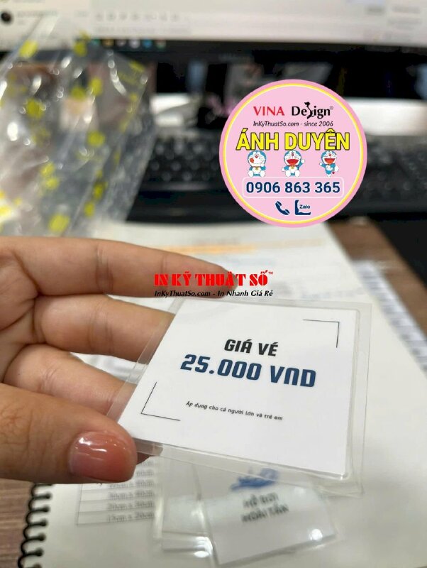 In vé hồ bơi từ giấy C300gsm in 2 mặt, in ép plastic phiếu giấy giá vé hình vuông 5x5cm - INKTS2102